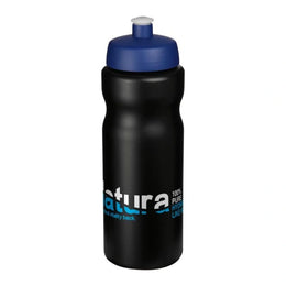 Baseline sportfles 650 ml met morsvrije drinktuit en blauwe dop en voorbeeldbedrukking, Zwart - 2021068414