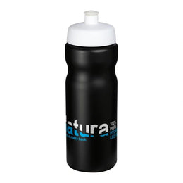 Baseline sportfles 650 ml met morsvrije drinktuit en witte dop en voorbeeldbedrukking, Zwart - 2021068414