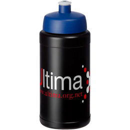Baseline drinkfles 500 ml met blauwe sportdop met voorbeeldbedrukking, Zwart - 20210688
