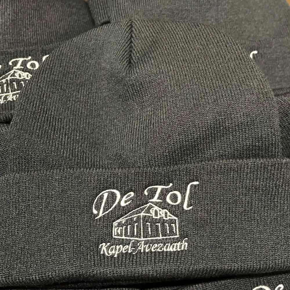Unisex acryl beanie muts met borduring, Zwart - 211450