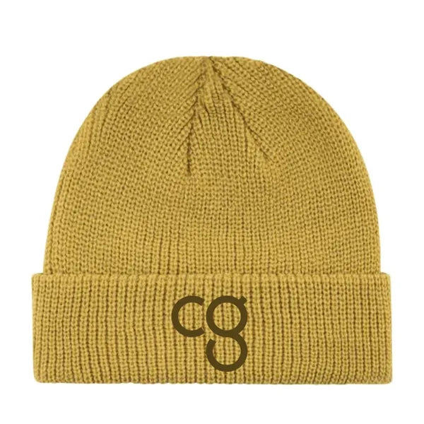 muts fisher hat grof gebreid mustard met logo 211459