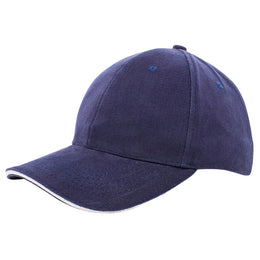 Heavy brushed cap van katoen met verstelbare sluiting voorzijde, Marineblauw en wit - 211926