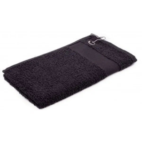golfhanddoek met clip 55x30 450g katoen zwart 219165