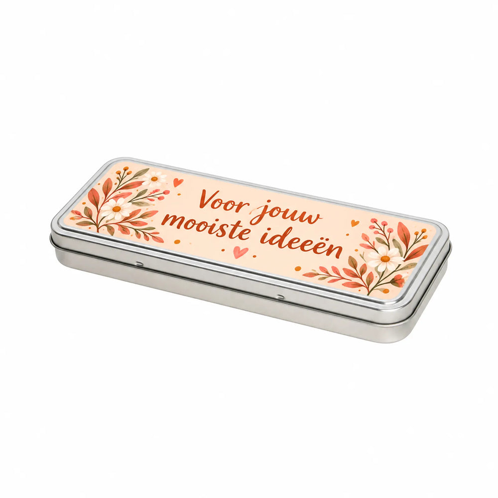 Metalen pennenblik met scharnierdeksel met bedrukking, Zilver - met print 21PL053