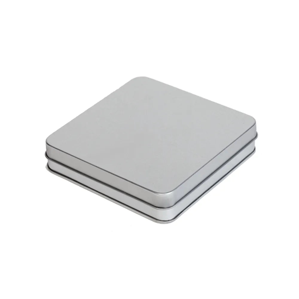 Vierkant blik met scharnierdeksel, Zilver - 21PL406