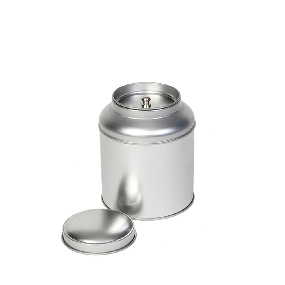 Rond voorraadblik met dubbele deksel, Zilver - 21PL414