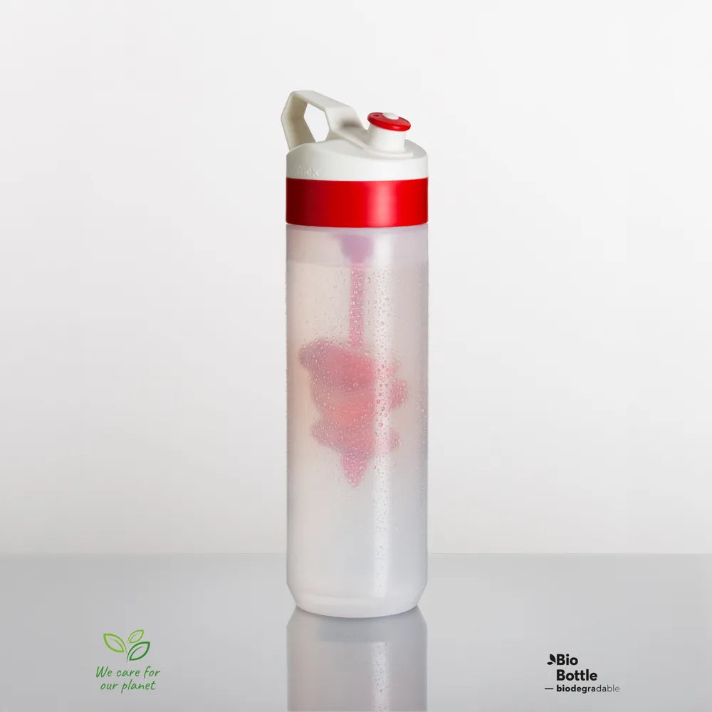 Fuse Bio bidon 450 ml met fruitinfuser gevuld met fruit, Transparant rood - 2322302T