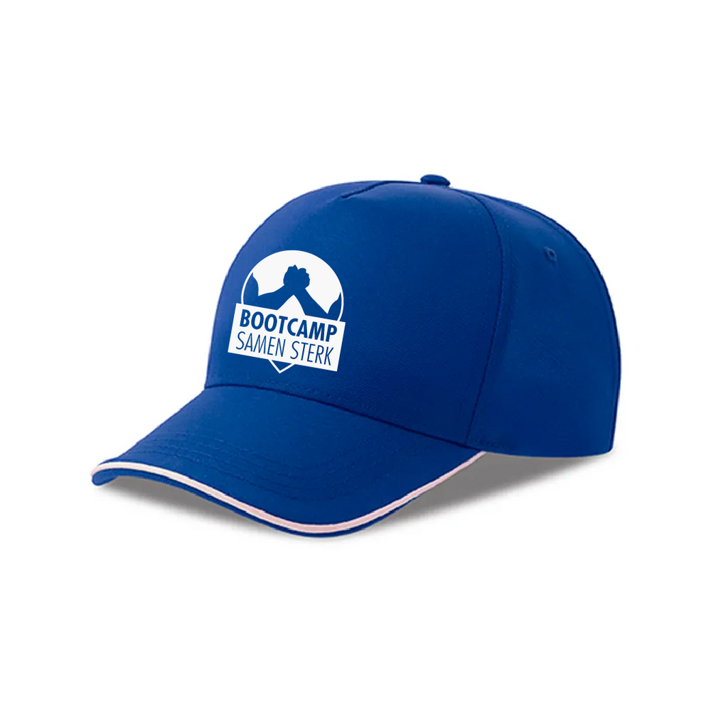 gerecyclede 5 panel cap contrasterende bies blauw met logo 24AT129