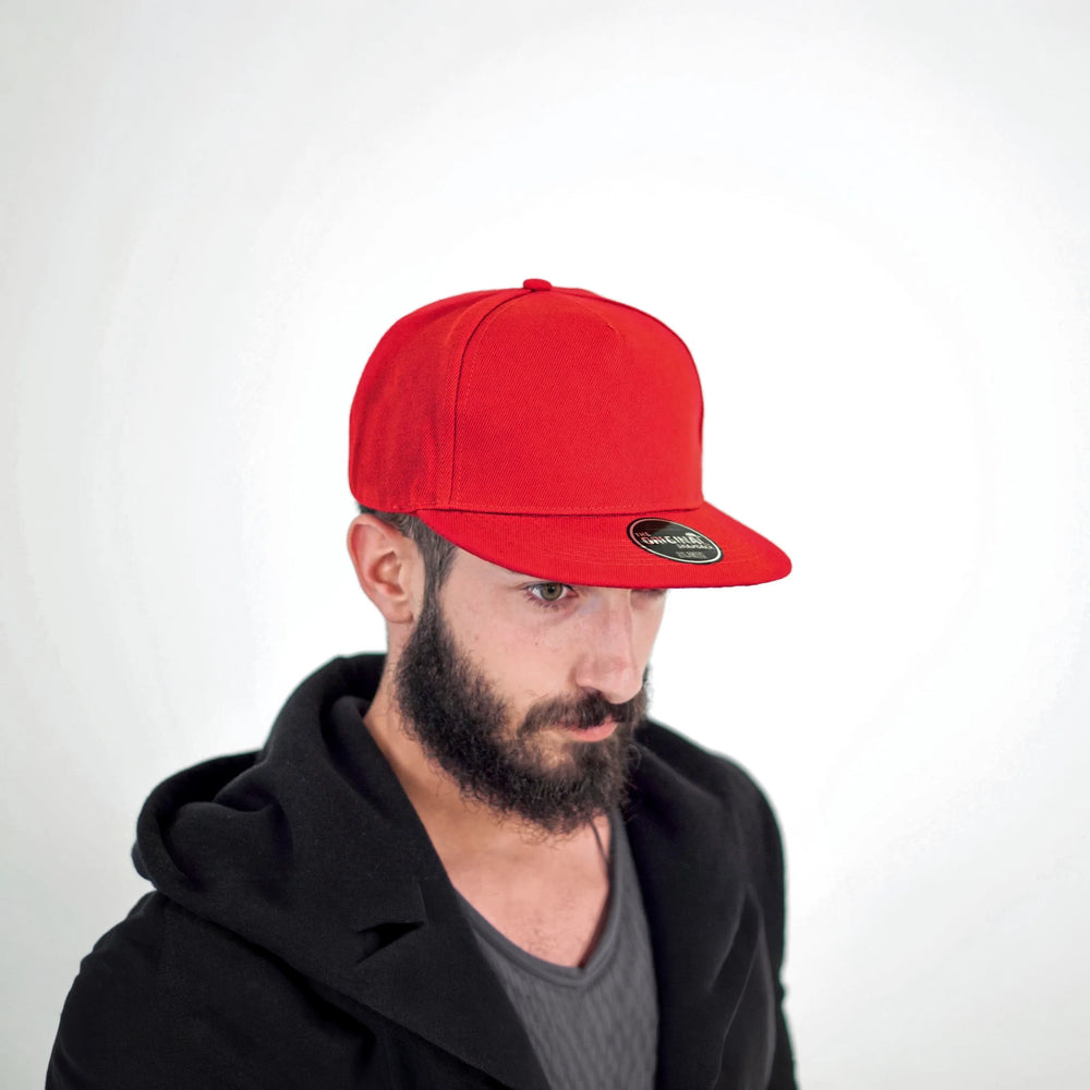 5-panel snapback pet met platte klep - Rood