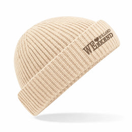 Beechfield Harbour beanie met omslag, Havermout met borduring - 24CB383R