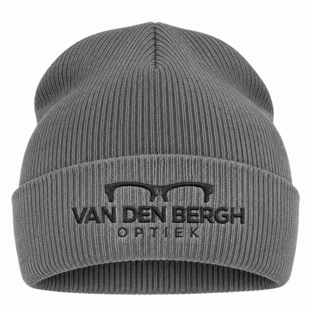 Biologisch katoenen beanie met omslag met voorbeeldborduring, Grafietgrijs - 24CB50