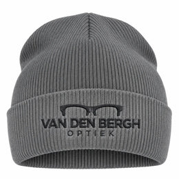 Biologisch katoenen beanie met omslag met voorbeeldborduring, Grafietgrijs - 24CB50