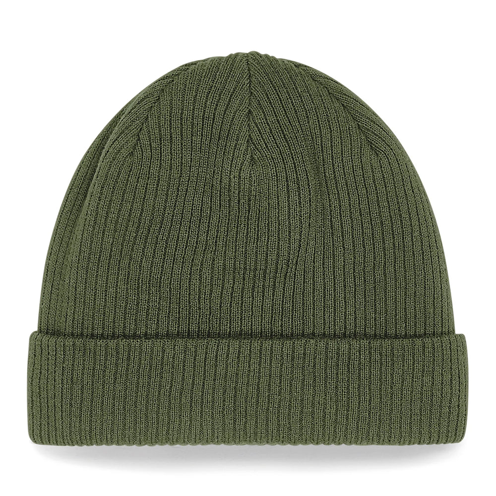 Biologisch katoenen beanie met omslag voorzijde, Olijfgroen - 24CB50
