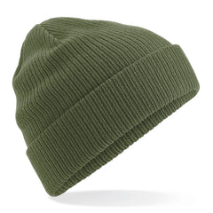 Biologisch katoenen beanie met omslag - Olijf groen