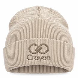 Biologisch katoenen beanie met omslag met voorbeeldborduring, Zand - 24CB50