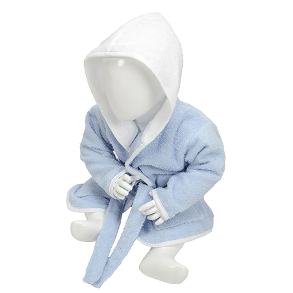 Babybadjas met capuchon, Lichtblauw en wit - 24AR022