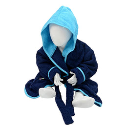 Babybadjas met capuchon, Marineblauw en turquoise - 24AR022
