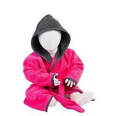 Baby badjas met capuchon bedrukken - Roze/Antraciet