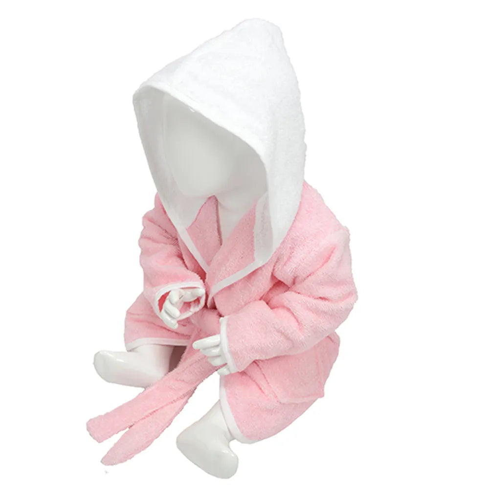 Babybadjas met capuchon, Roze en wit - 24AR022