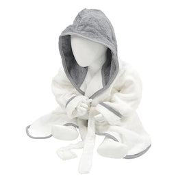 Babybadjas met capuchon, Wit en grijs - 24AR022