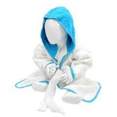 Baby badjas met capuchon bedrukken - Wit/Turquoise