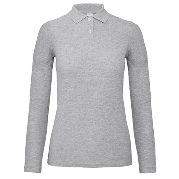 B&C damespolo met lange mouwen, Grijs gemêleerd - 24BCPWI13