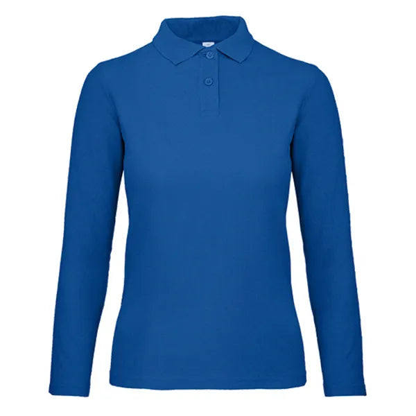 B&C damespolo met lange mouwen, Kobaltblauw - 24BCPWI13