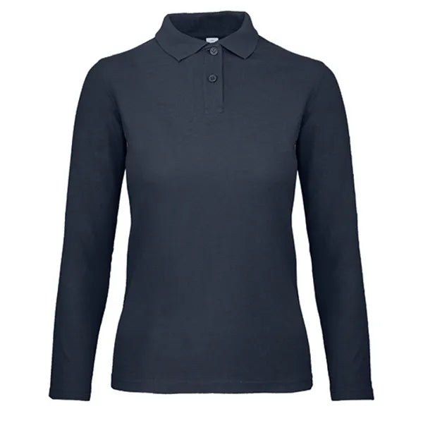 B&C damespolo met lange mouwen, Marineblauw - 24BCPWI13