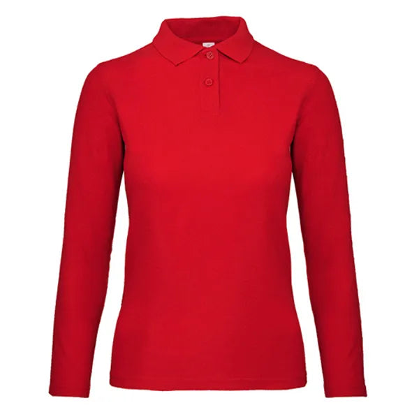 B&C damespolo met lange mouwen, Rood - 24BCPWI13