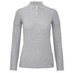 Polo Shirt met Lange Mouwen - B&C Katoen Melange Grijs