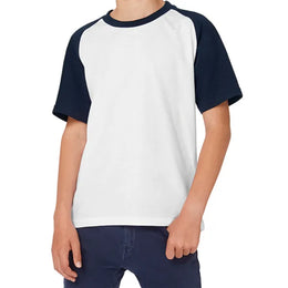 B&C T-shirt met contrasterende raglanmouwen, Wit en marineblauw - 24BCTK350