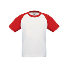 T-shirt van Voorgekrompen Ringgesponnen Katoen - Wit-Rood
