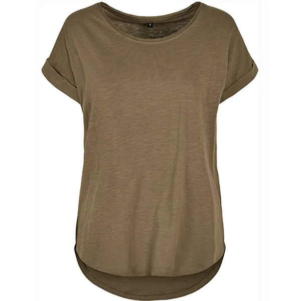 Build Your Brand dames-T-shirt, Donkerolijfgroen - 24BY036