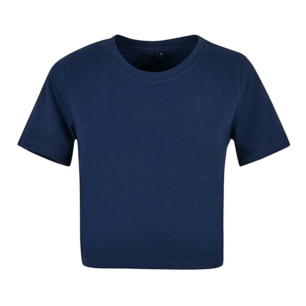 Build Your Brand cropped dames-T-shirt, Marineblauw - 24BY042