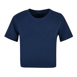 Build Your Brand cropped dames-T-shirt, Marineblauw - 24BY042