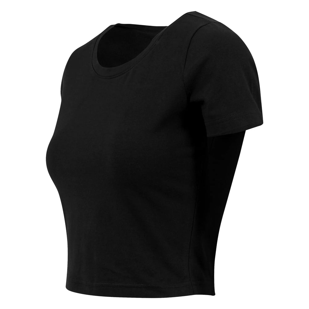 Build Your Brand cropped dames-T-shirt schuin van voren, Zwart - 24BY042