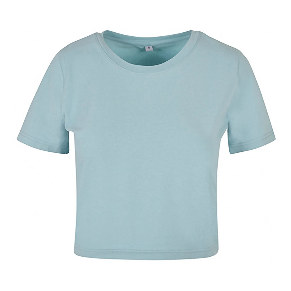t-shirt crop top build your brand ocean blue voorzijde 24by042