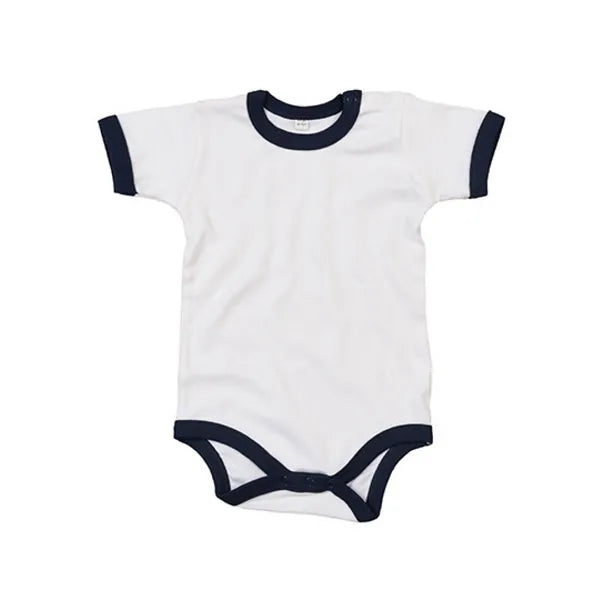 Romper van katoen voor baby's, Wit en marineblauw - 24BZ19