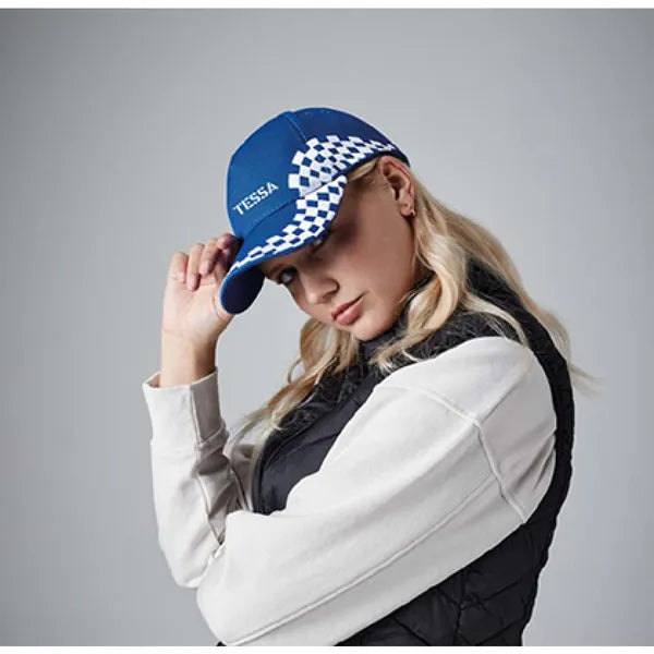 Sportcap met geblokt patroon sfeerbeeld, Blauw en wit - 24CB159