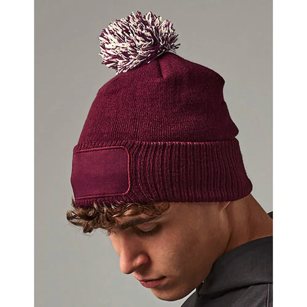 Patch beanie snowstar met pompom, Bordeauxrood - 24CB443