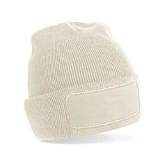 Zachte Acryl Beanie met Katoenen Twill Patch - Beige
