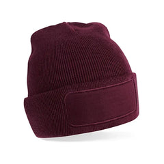 Zachte Acryl Beanie met Katoenen Twill Patch - Bordeaux