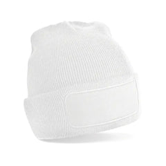 Zachte Acryl Beanie met Katoenen Twill Patch - Wit