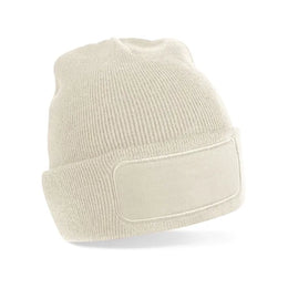 Zachte acryl beanie met katoenen twill patch, Beige - 24CB445