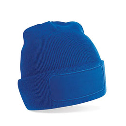 Zachte acryl beanie met katoenen twill patch, Blauw - 24CB445