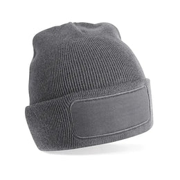 Zachte acryl beanie met katoenen twill patch, Grijs - 24CB445