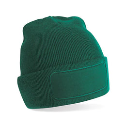 Zachte acryl beanie met katoenen twill patch, Groen - 24CB445
