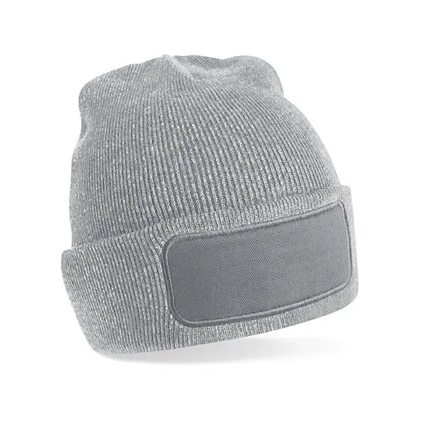 Zachte acryl beanie met katoenen twill patch, Lichtgrijs - 24CB445