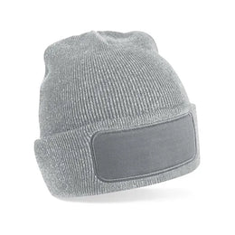 Zachte acryl beanie met katoenen twill patch, Lichtgrijs - 24CB445