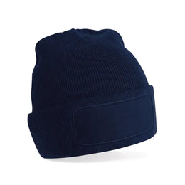 Zachte acryl beanie met katoenen twill patch, Marineblauw - 24CB445